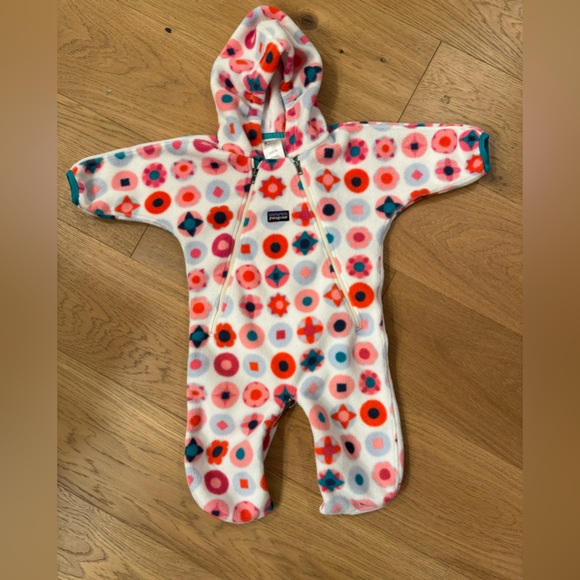 Patagonia Baby Fleece Synchilla Bunting with Pink and Blue Patterns